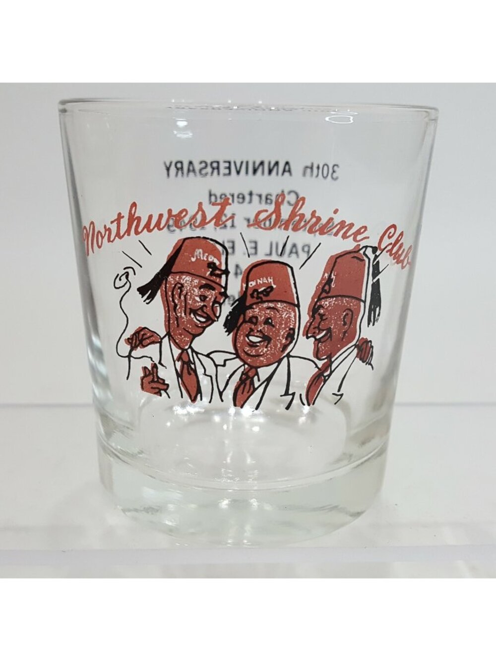 Vintage Masonic Temple Shrine Drinking Glasses Rock OES Star MCM 1979 Red Fez